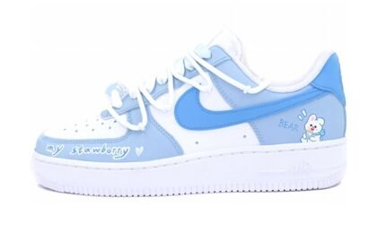 Custom Air Force 1 Shoes Blue White Sea Salt Milk Rabbit