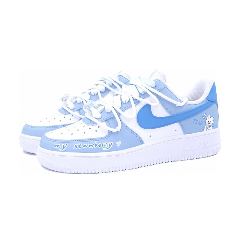Custom Air Force 1 Shoes Blue White Sea Salt Milk Rabbit - Image 3