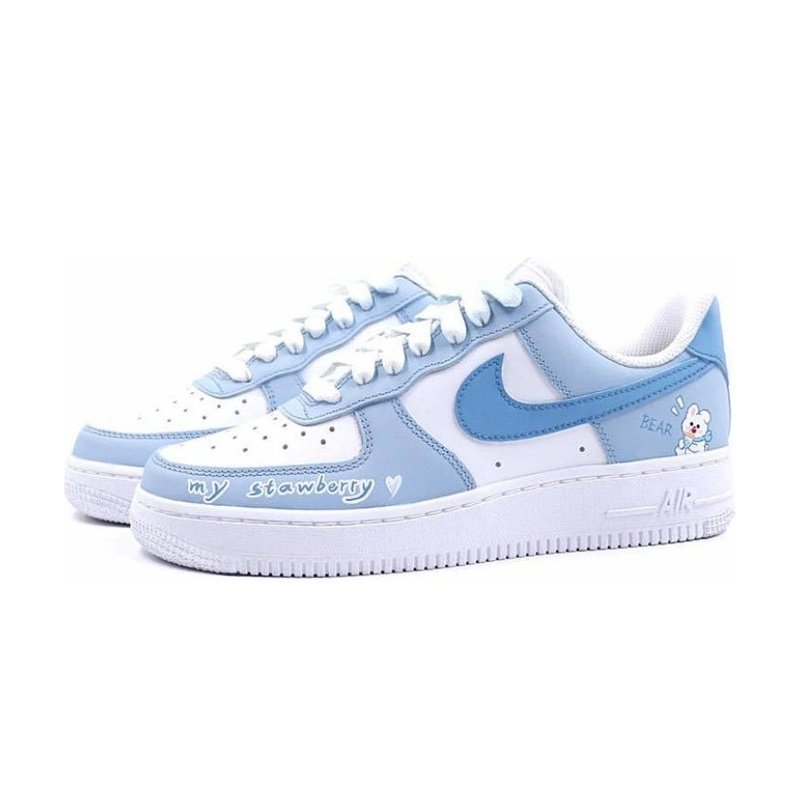 Custom Air Force 1 Shoes White Blue Cute Bear - Image 3